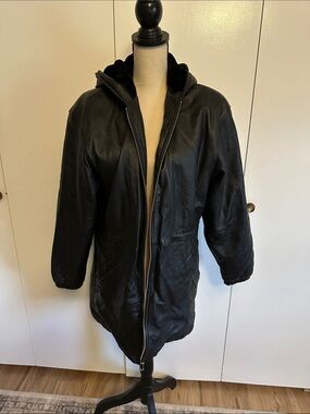Women’s Black Hooded Leather Jacket